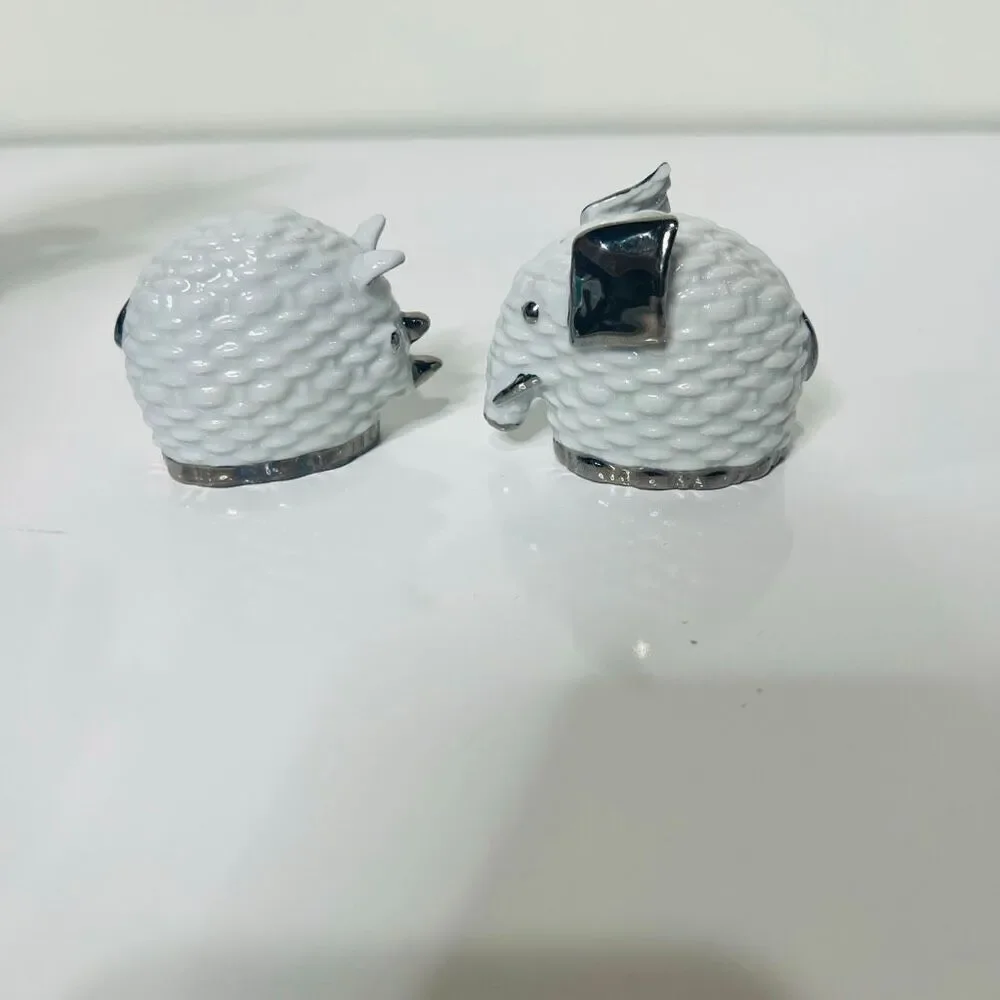 Gucci Vintage Twin White Silver Ceramic Salt Pepper Shakers Elephant Rhinoceros